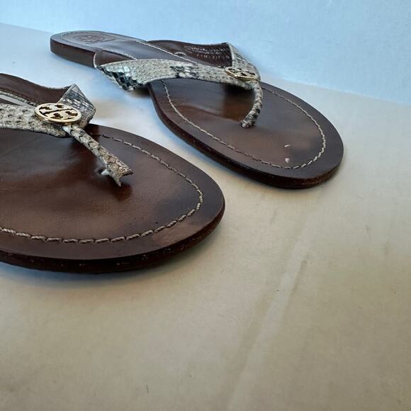 Tory Burch Women's Thora Snakeskin Thong Vacation Flip Flop Sandals Size 9 - Picture 7 of 9